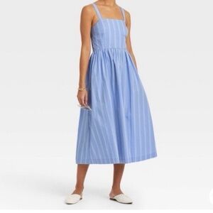 A New Day Blue Striped Cotton Sun Dress
